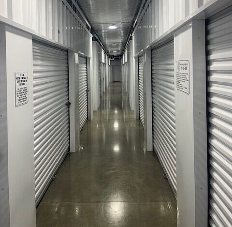 Climate-controlled storage hallway at Circle P Storage